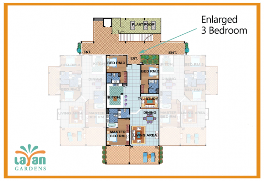 Enlarged 3 Bedroom Floorplan at Layan Gardens Phuket